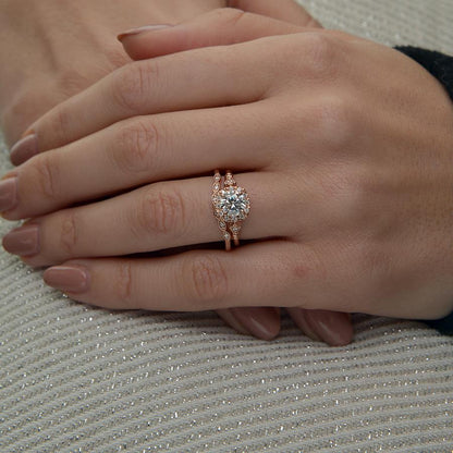 1.10 CT Round Vintage Halo & Pave Moissanite Engagement Ring