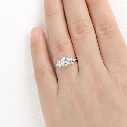 1 CT Round Cluster Moissanite Engagement Ring