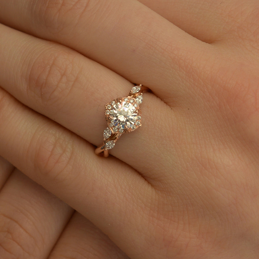 1 CT Round Halo & Pave Moissanite Engagement Ring