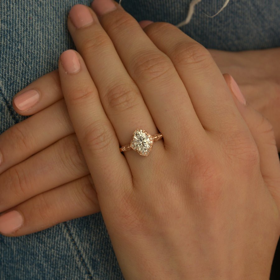 1.33 CT Oval Vintage Halo & Pave Moissanite Engagement Ring