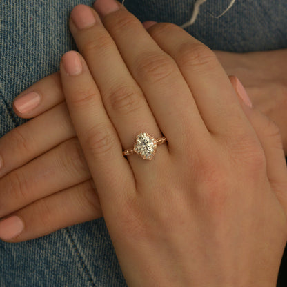 1.33 CT Oval Vintage Halo & Pave Moissanite Engagement Ring