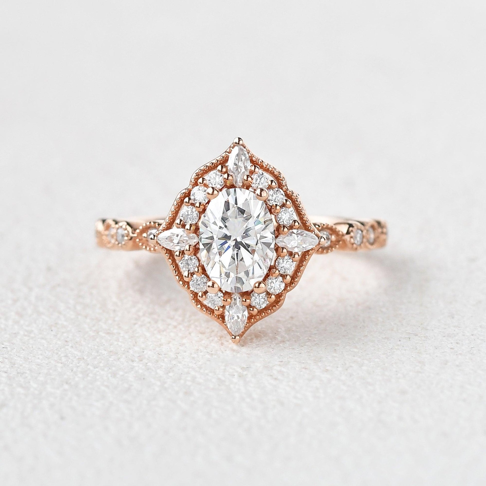 0.94 CT Oval Halo & Pave Moissanite Engagement Ring