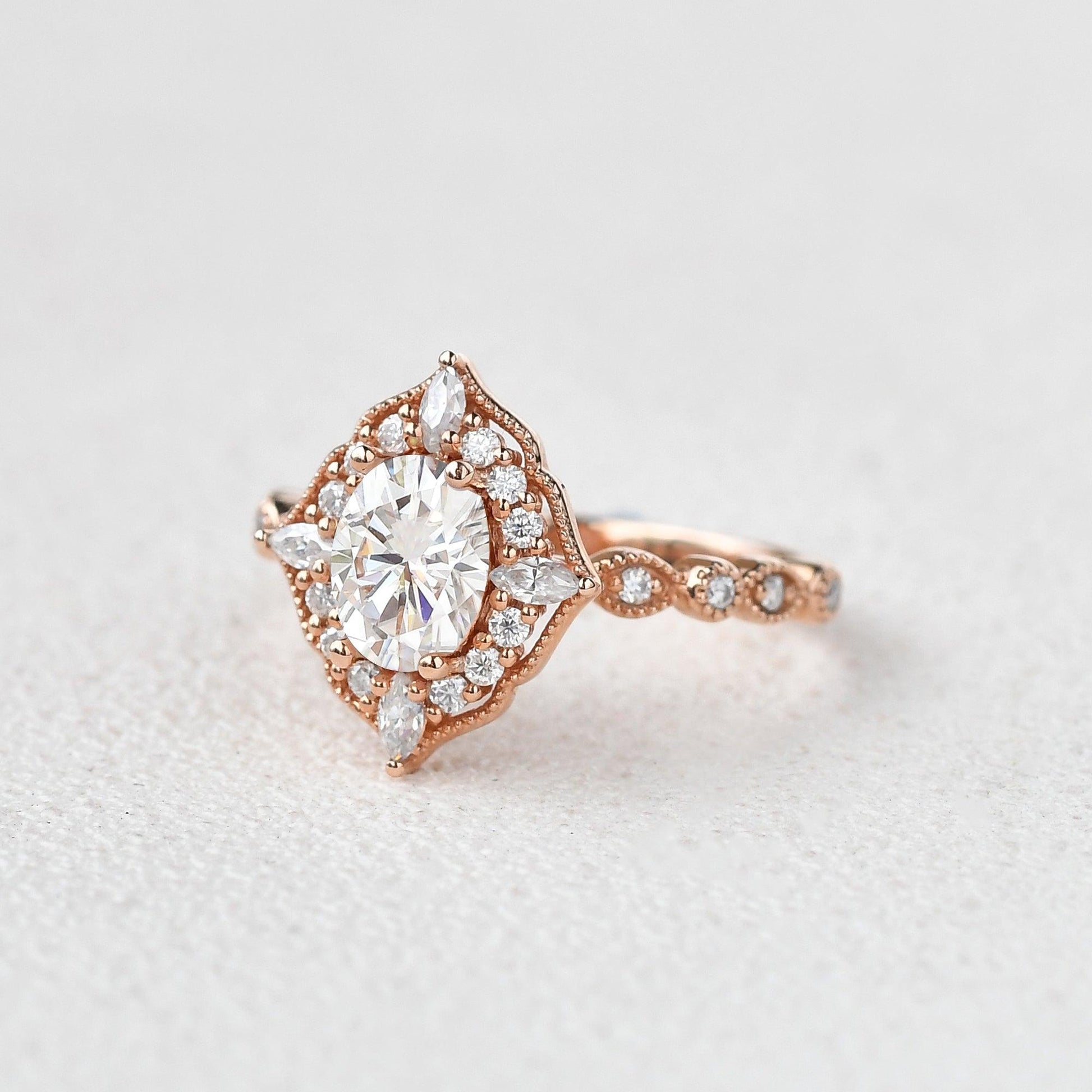 0.94 CT Oval Halo & Pave Moissanite Engagement Ring
