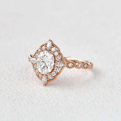 0.94 CT Oval Halo & Pave Moissanite Engagement Ring