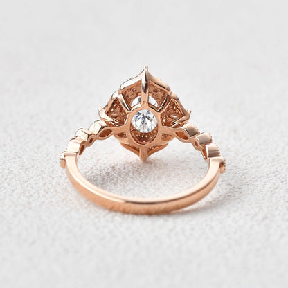 0.94 CT Oval Halo & Pave Moissanite Engagement Ring