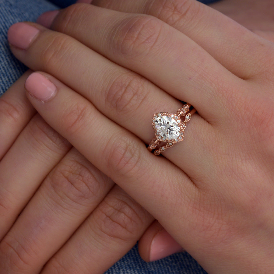 1.33 CT Oval Vintage Halo & Pave Moissanite Engagement Ring