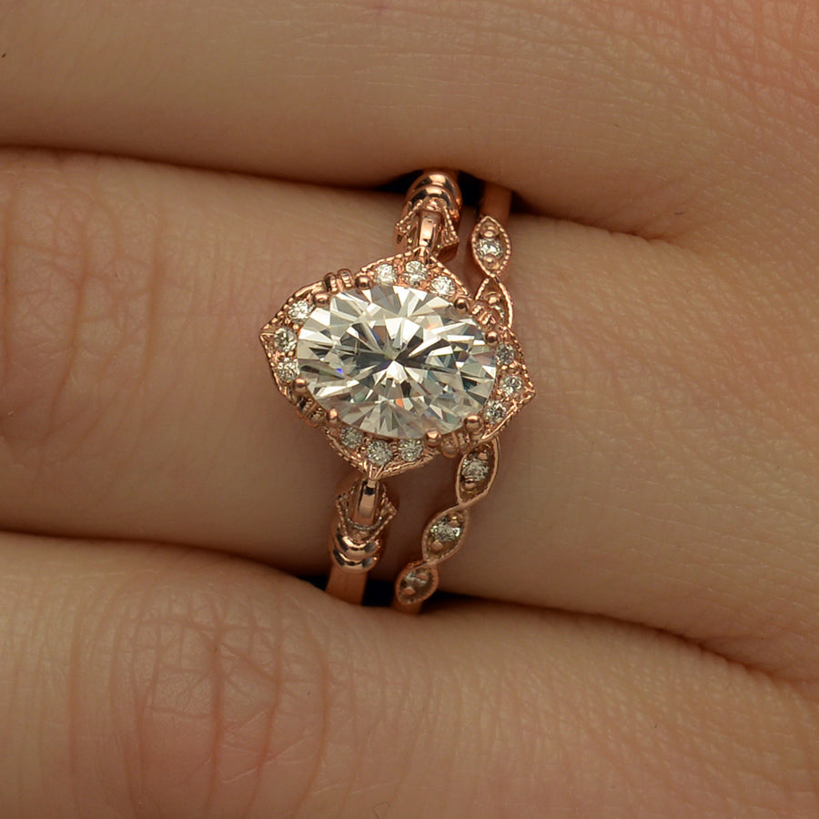 1.33 CT Oval Vintage Halo & Pave Moissanite Engagement Ring