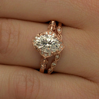 1.33 CT Oval Vintage Halo & Pave Moissanite Engagement Ring