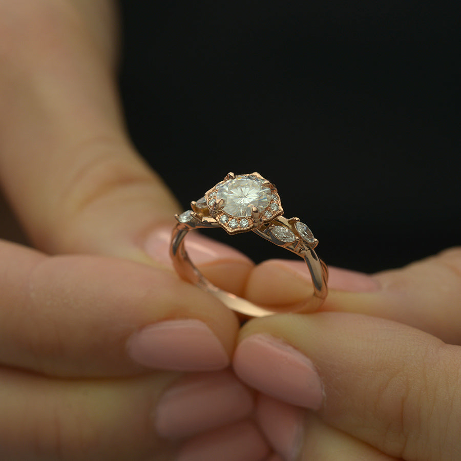 1 CT Round Halo & Pave Moissanite Engagement Ring
