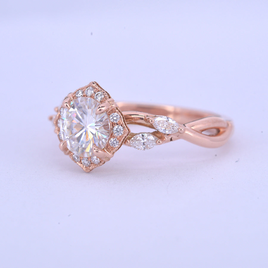 1 CT Round Halo & Pave Moissanite Engagement Ring