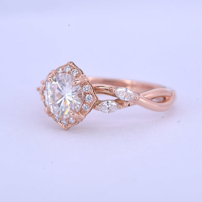 1 CT Round Halo & Pave Moissanite Engagement Ring