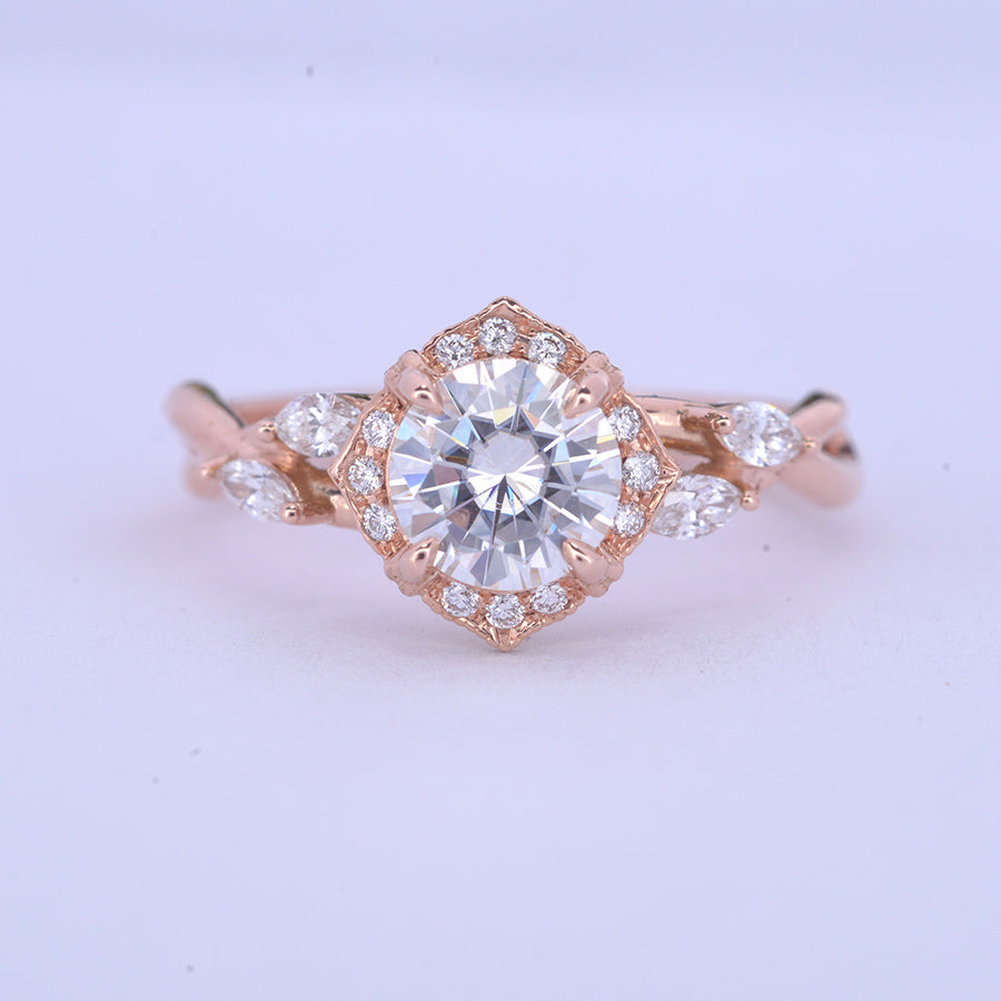 1 CT Round Halo & Pave Moissanite Engagement Ring