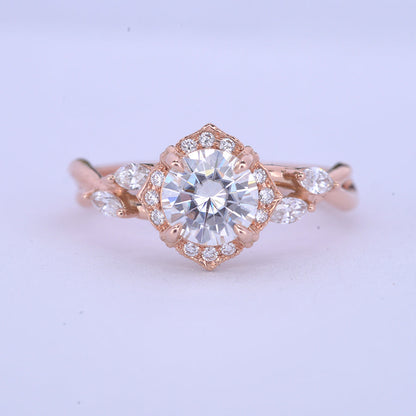 1 CT Round Halo & Pave Moissanite Engagement Ring