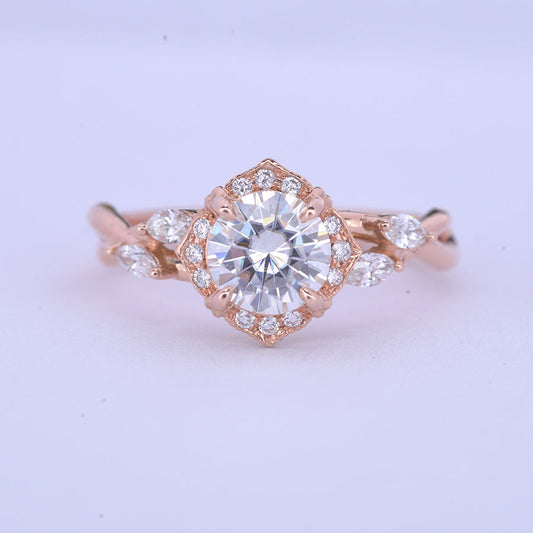 1 CT Round Halo & Pave Moissanite Engagement Ring