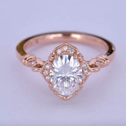 1.33 CT Oval Vintage Halo & Pave Moissanite Engagement Ring