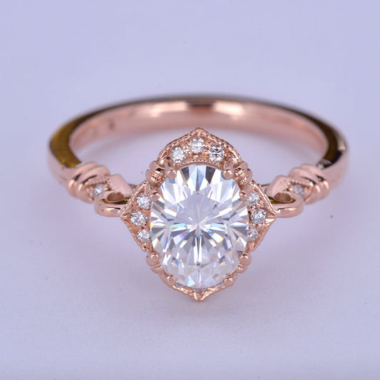 1.33 CT Oval Vintage Halo & Pave Moissanite Engagement Ring