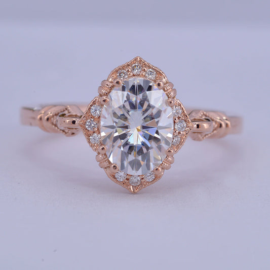 1.33 CT Oval Vintage Halo & Pave Moissanite Engagement Ring