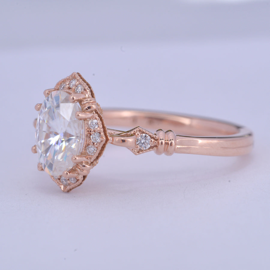 1.33 CT Oval Vintage Halo & Pave Moissanite Engagement Ring