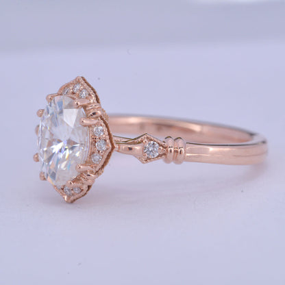 1.33 CT Oval Vintage Halo & Pave Moissanite Engagement Ring
