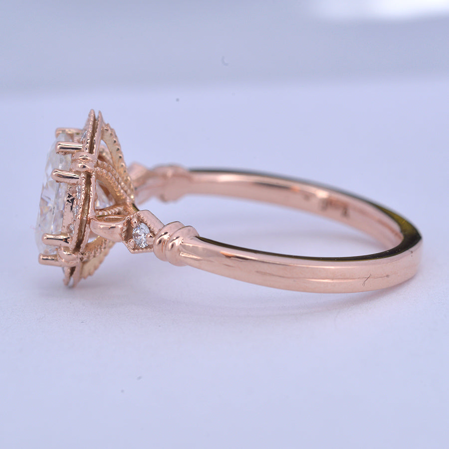 1.33 CT Oval Vintage Halo & Pave Moissanite Engagement Ring