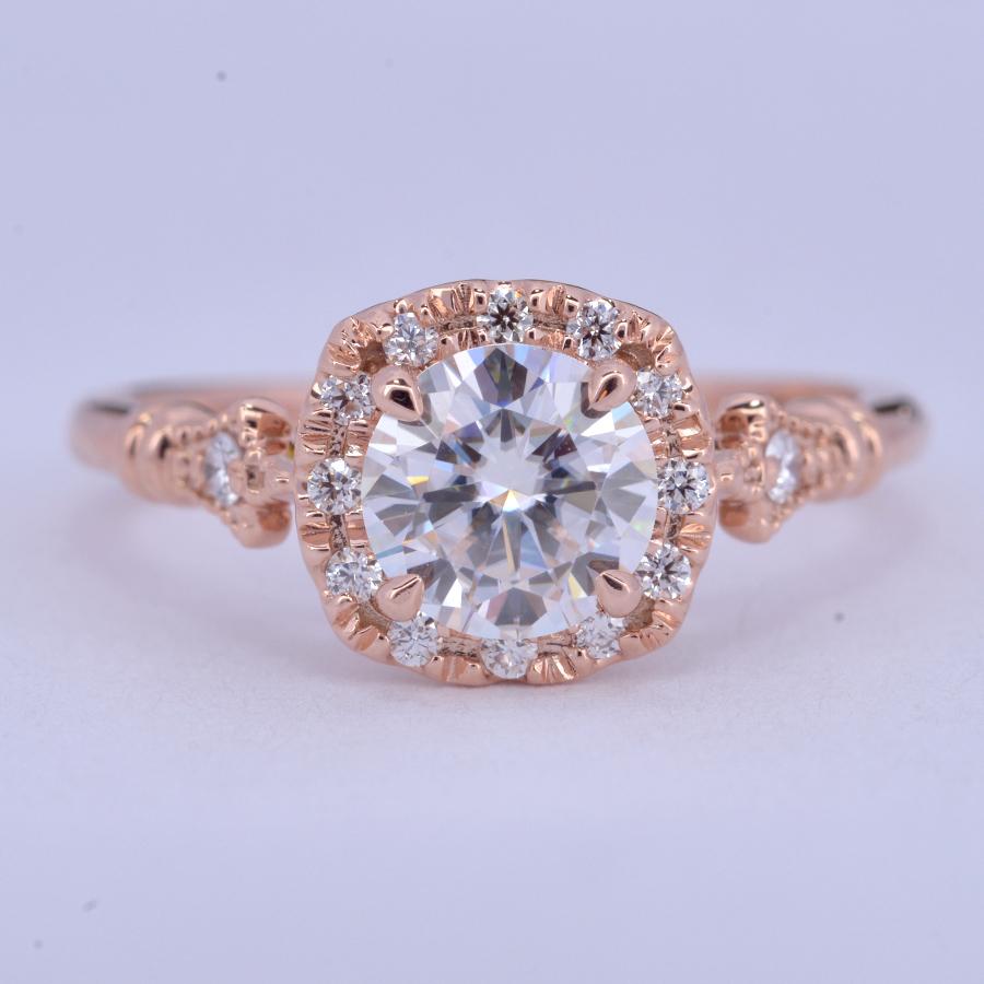 1.10 CT Round Vintage Halo & Pave Moissanite Engagement Ring