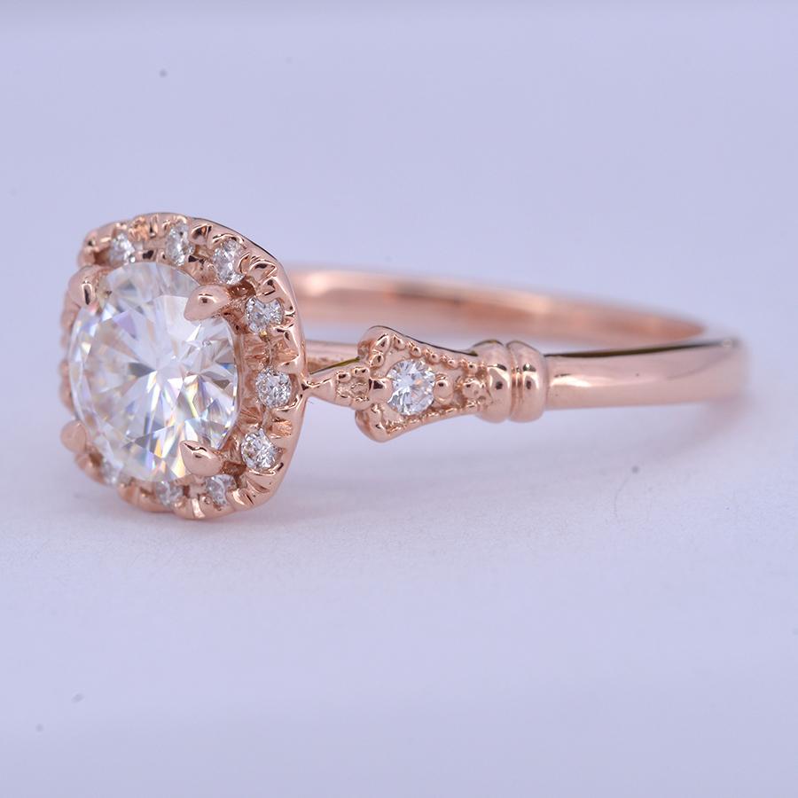 1.10 CT Round Vintage Halo & Pave Moissanite Engagement Ring