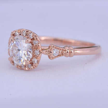 1.10 CT Round Vintage Halo & Pave Moissanite Engagement Ring