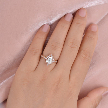 0.94 CT Oval Halo & Pave Moissanite Engagement Ring