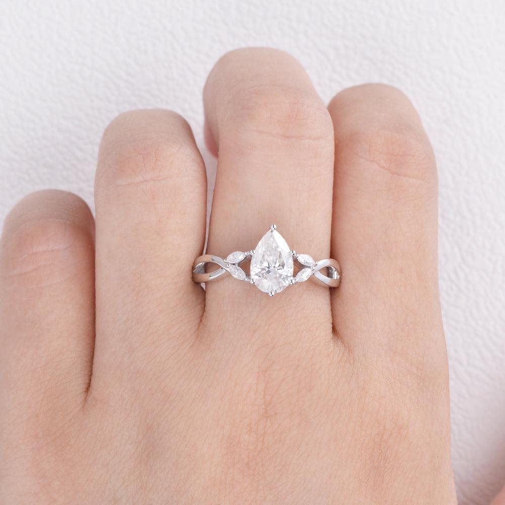 1.52 CT Pear Cluster Moissanite Engagement Ring