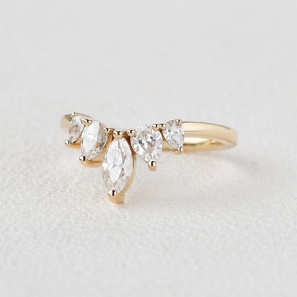 0.6 TCW Marquise & Pear Curved Moissanite Wedding Band