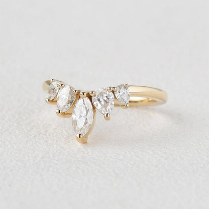 0.6 TCW Marquise & Pear Curved Moissanite Wedding Band
