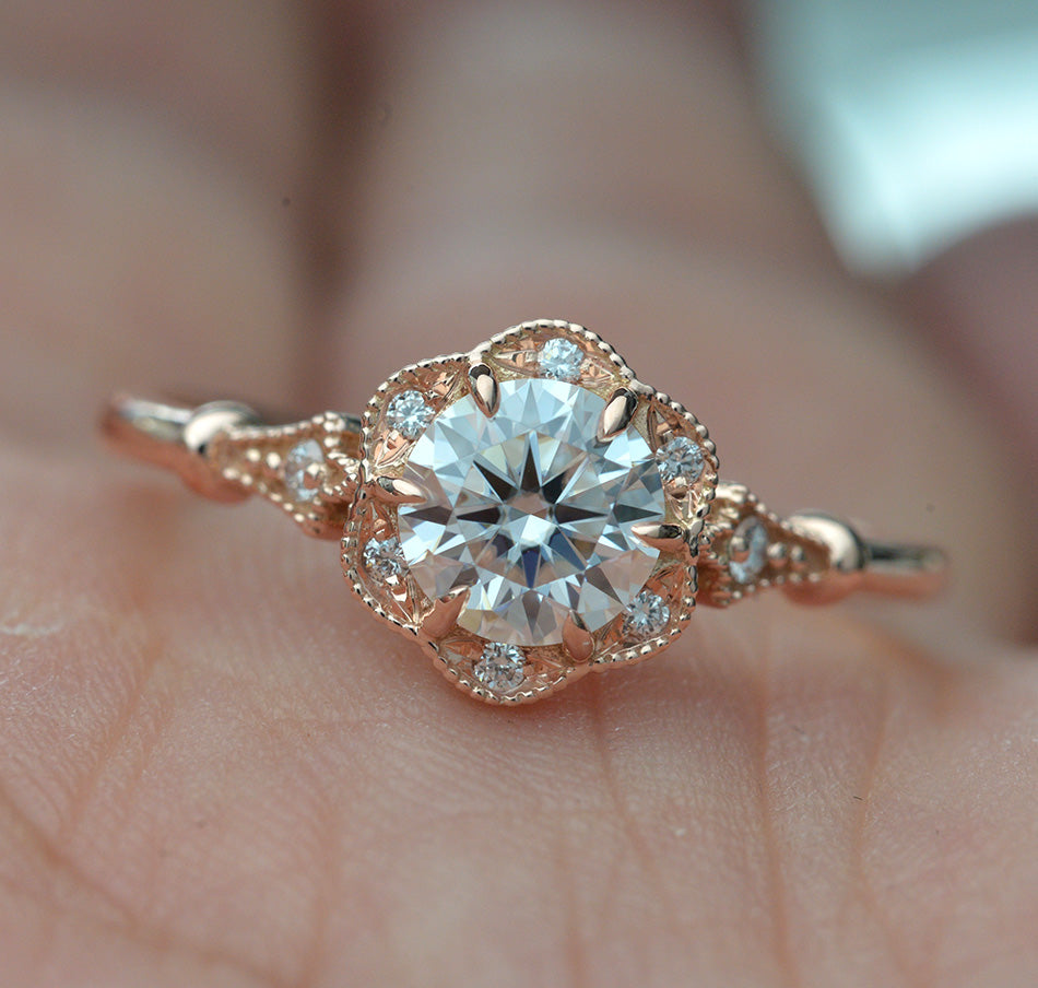 0.55 CT Round Halo & Pave Moissanite Engagement Ring