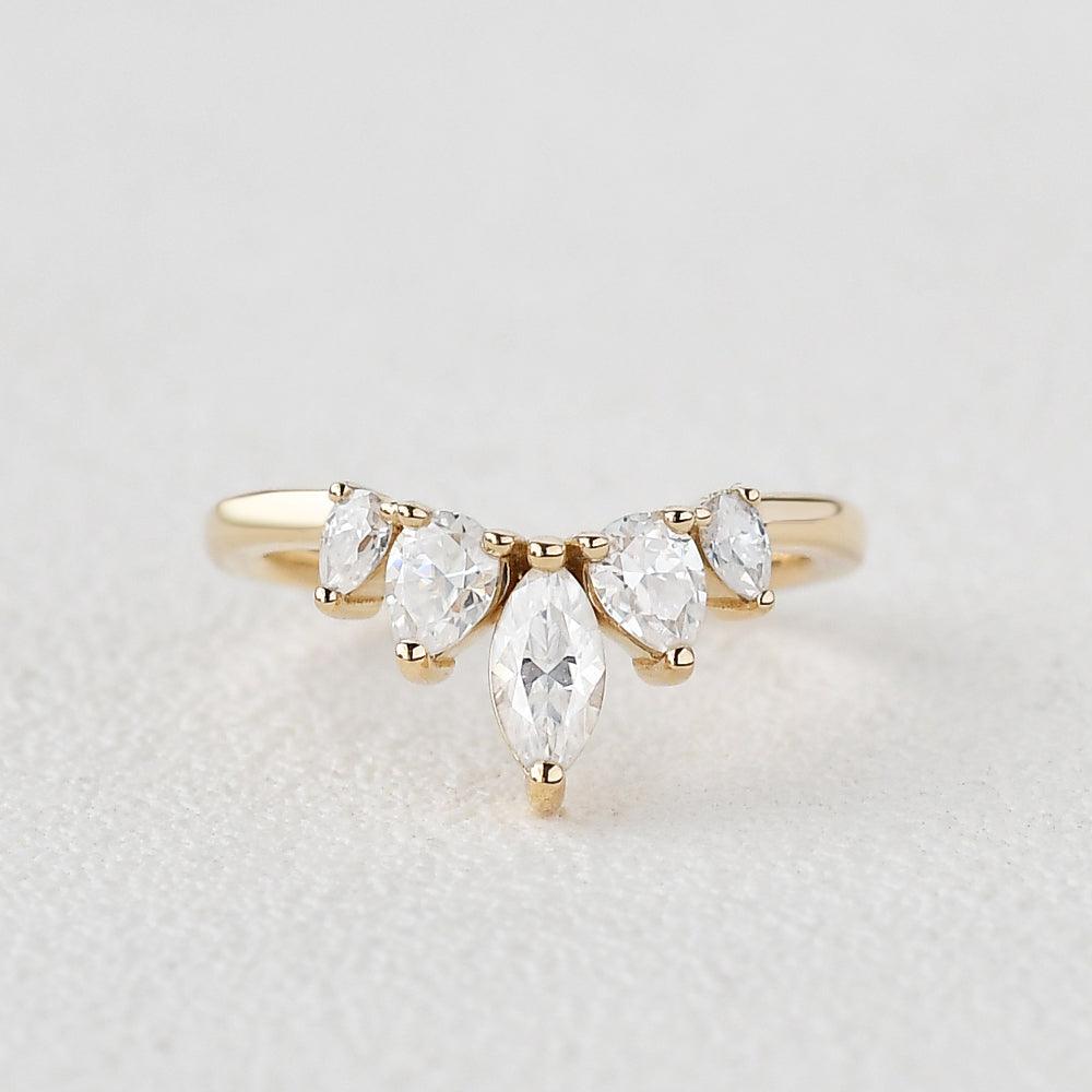 0.6 TCW Marquise & Pear Curved Moissanite Wedding Band