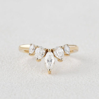 0.6 TCW Marquise & Pear Curved Moissanite Wedding Band