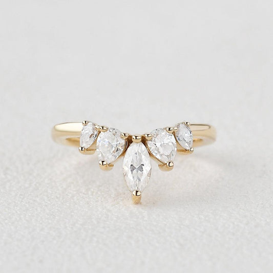 0.6 TCW Marquise & Pear Curved Moissanite Wedding Band