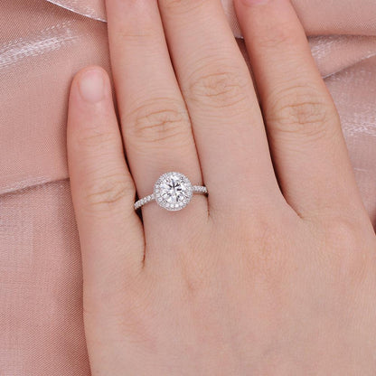 1 CT Round Pave & Halo Moissanite Engagement Ring