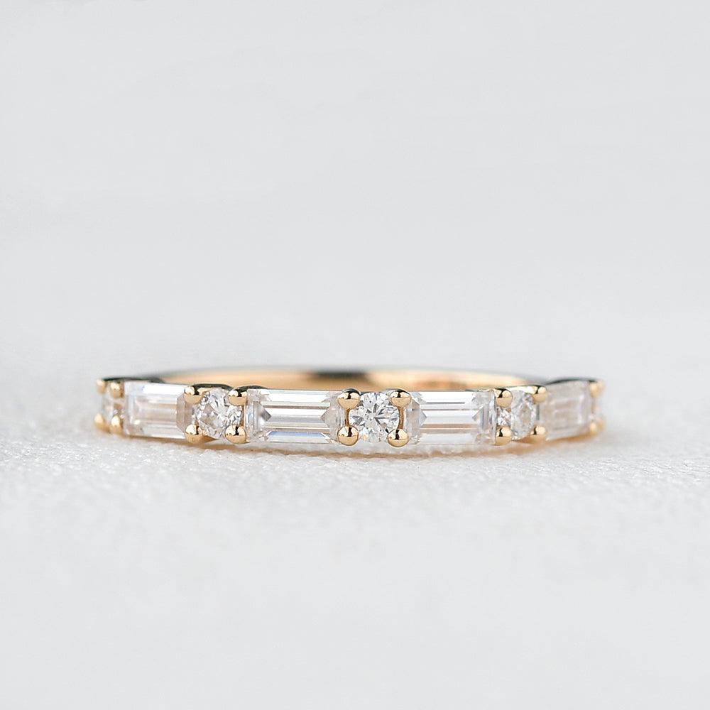 0.24 TCW Baguette & Round Half Eternity Moissanite Wedding Band