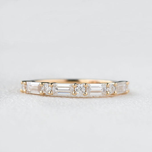 0.24 TCW Baguette & Round Half Eternity Moissanite Wedding Band