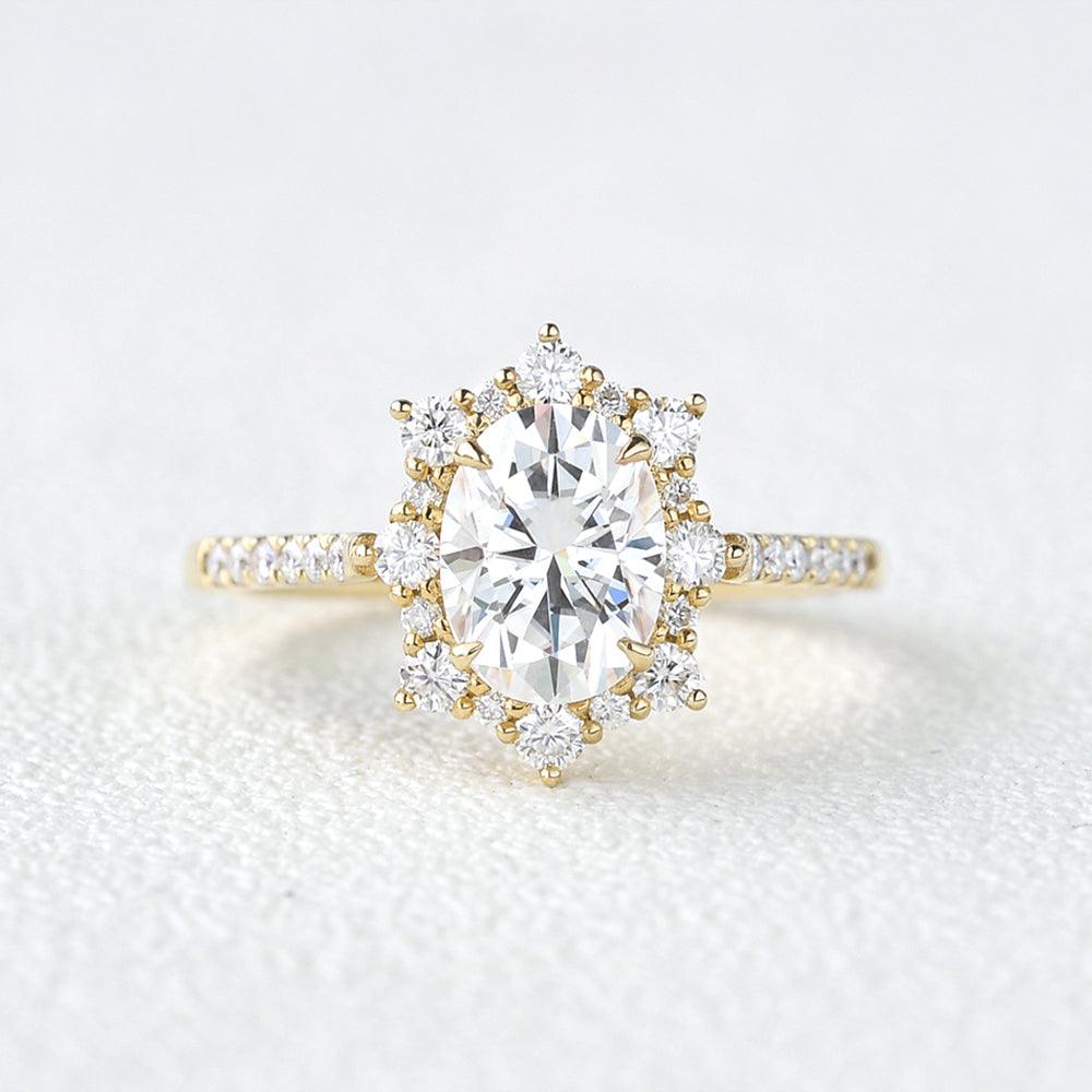 1.33 CT Oval Halo & Pave Moissanite Engagement Ring