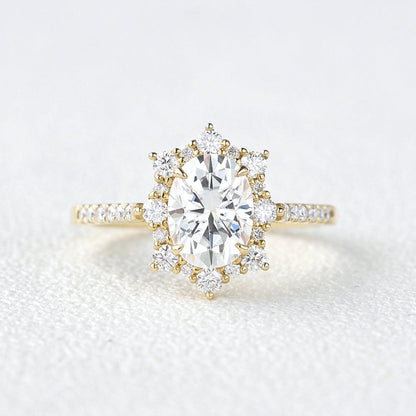 1.33 CT Oval Halo & Pave Moissanite Engagement Ring