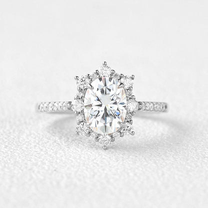 1.33 CT Oval Halo & Pave Moissanite Engagement Ring