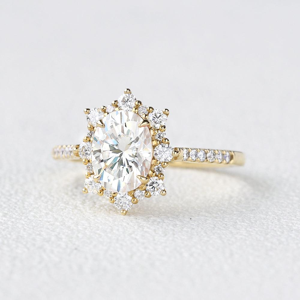 1.33 CT Oval Halo & Pave Moissanite Engagement Ring