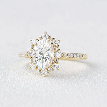 1.33 CT Oval Halo & Pave Moissanite Engagement Ring