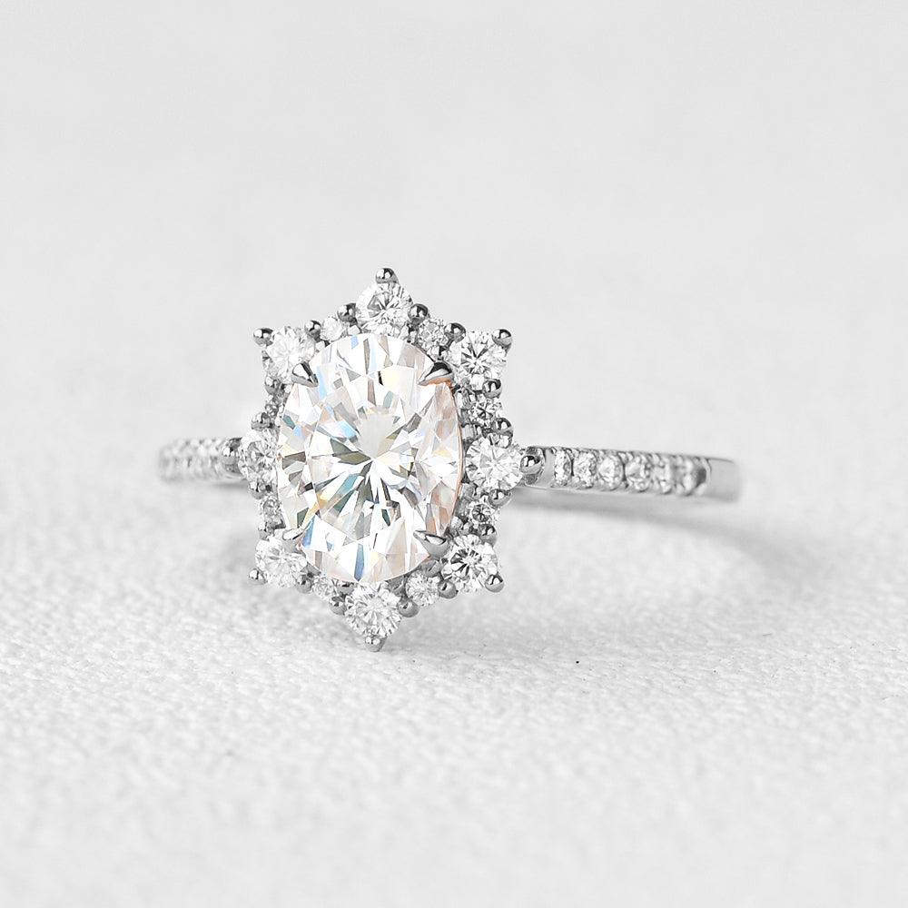 1.33 CT Oval Halo & Pave Moissanite Engagement Ring