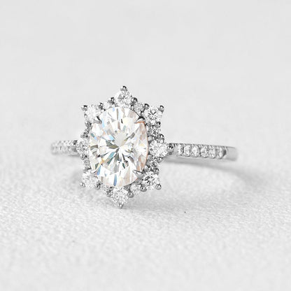 1.33 CT Oval Halo & Pave Moissanite Engagement Ring