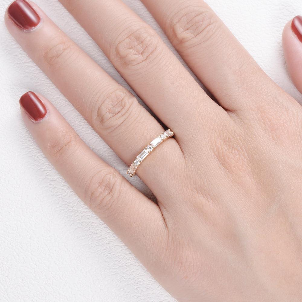 0.24 TCW Baguette & Round Half Eternity Moissanite Wedding Band