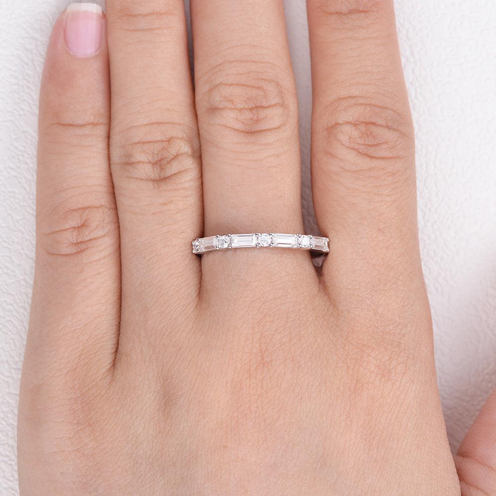 0.24 TCW Baguette & Round Half Eternity Moissanite Wedding Band