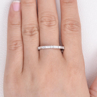 0.24 TCW Baguette & Round Half Eternity Moissanite Wedding Band