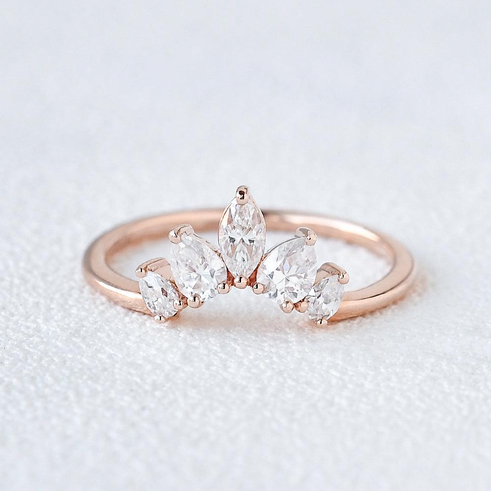 0.6 TCW Marquise & Pear Curved Moissanite Wedding Band