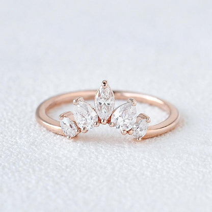 0.6 TCW Marquise & Pear Curved Moissanite Wedding Band